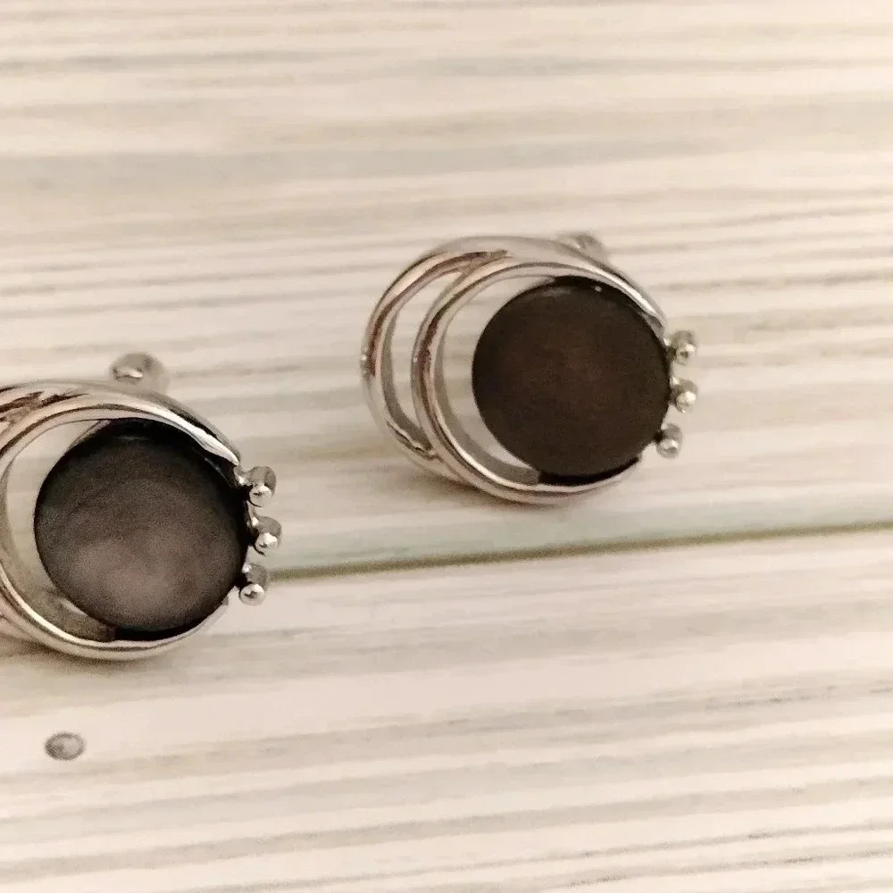 Vintage 1960s Atomic Swank Cufflinks Silvertone Smokey Mother of Pearl